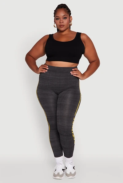 Womens Plus High Waisted Good Vibes Leggings, Grey,