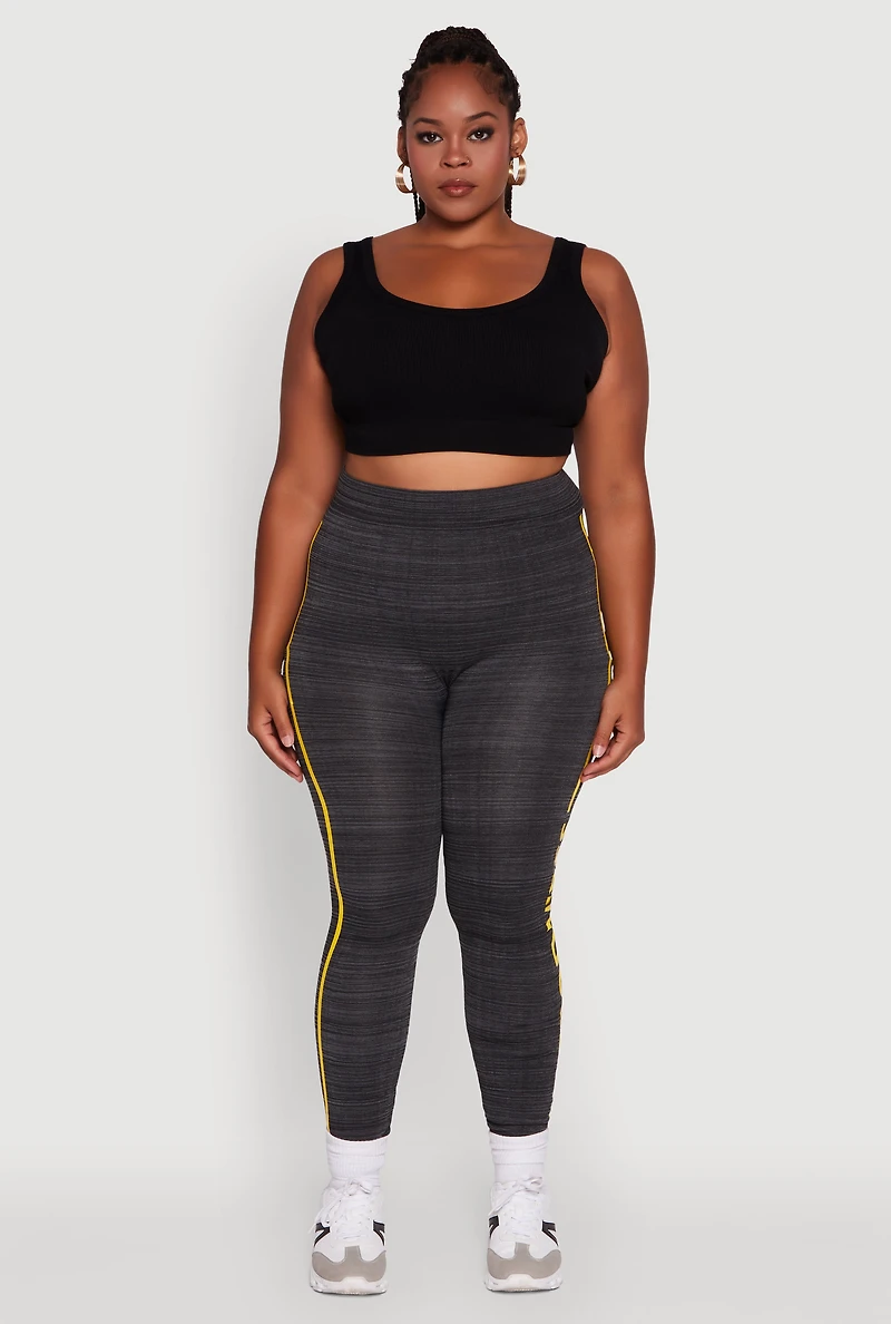 Womens Plus Size High Waisted Good Vibes Leggings, Grey, Size 2X-3X