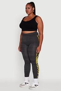 Womens Plus Size High Waisted Good Vibes Leggings, Grey, Size 2X-3X