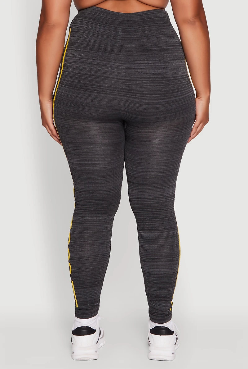 Womens Plus Size High Waisted Good Vibes Leggings, Grey, Size 2X-3X