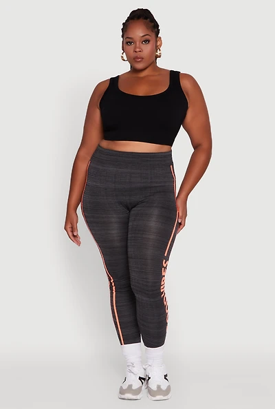 Womens Plus Size High Waisted Good Vibes Leggings, Grey, Size 2X-3X