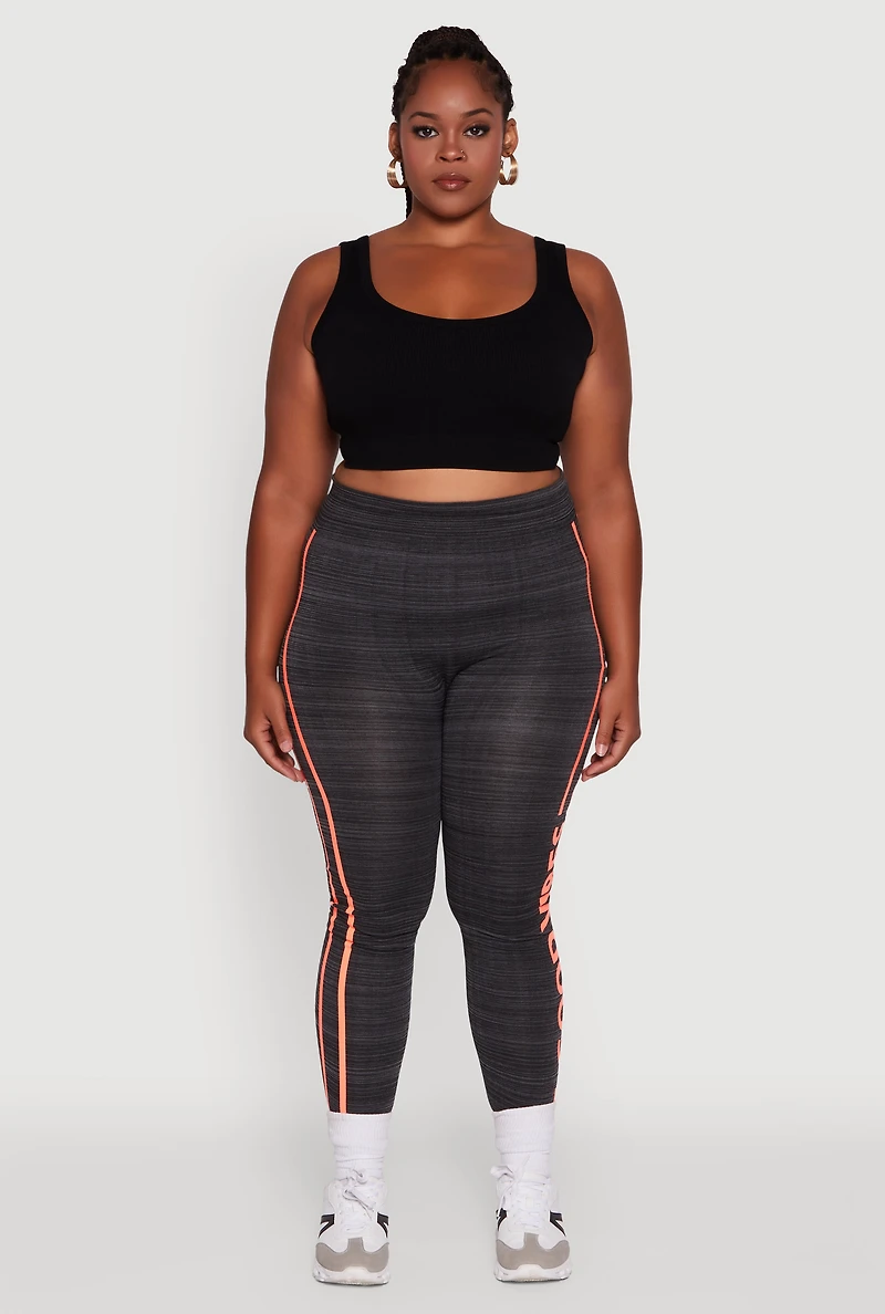 Womens Plus Size High Waisted Good Vibes Leggings, Grey, Size 2X-3X