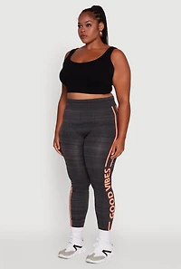 Womens Plus Size High Waisted Good Vibes Leggings, Grey, Size 2X-3X