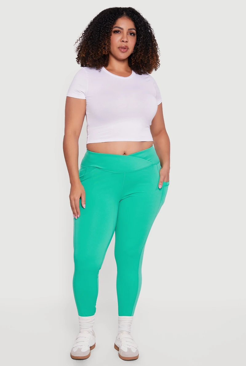 Plus Solid Leggings with Cell Phone Pocket