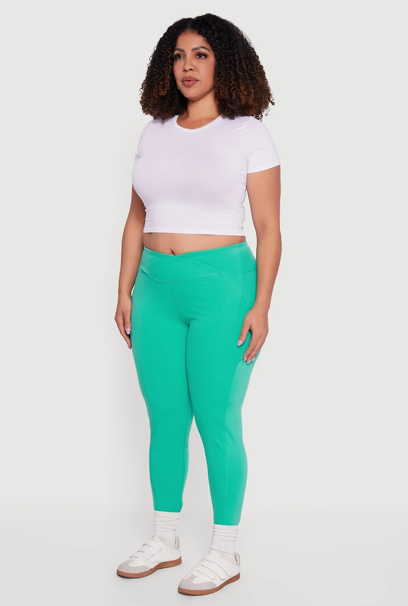 Plus Solid Leggings with Cell Phone Pocket