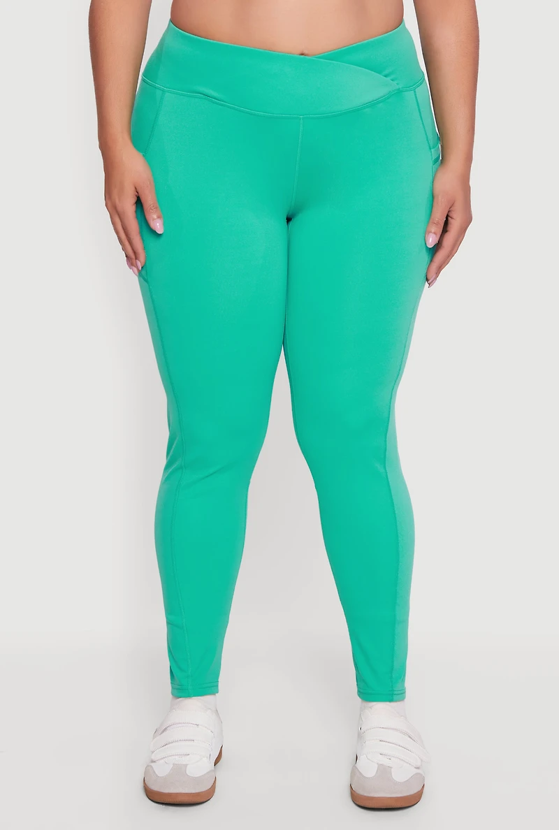 Plus Solid Leggings with Cell Phone Pocket