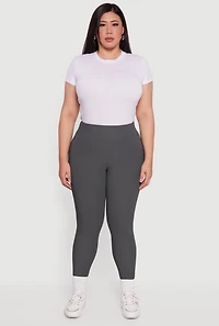 Womens Plus Rib Knit Leggings with Cell Phone Pocket, Grey,