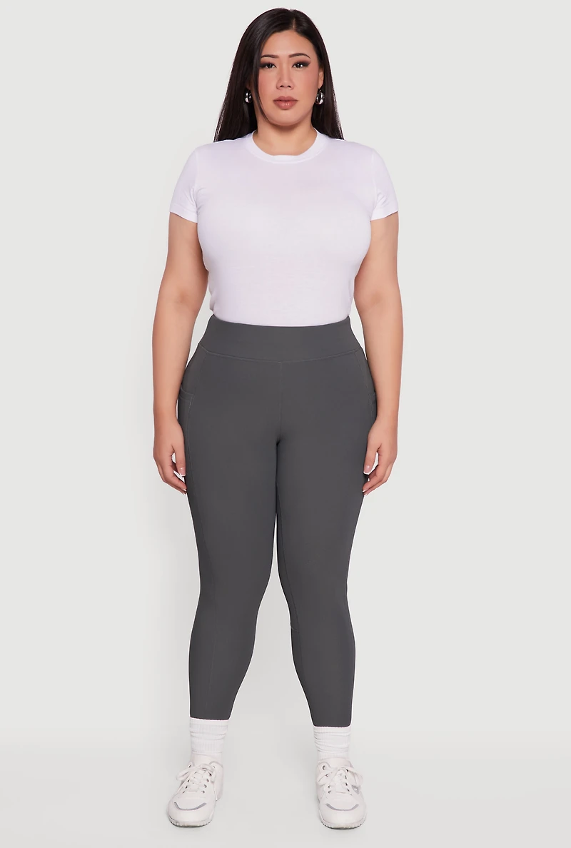 Plus Rib Knit Leggings with Cell Phone Pocket