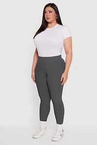 Womens Plus Rib Knit Leggings with Cell Phone Pocket, Grey,