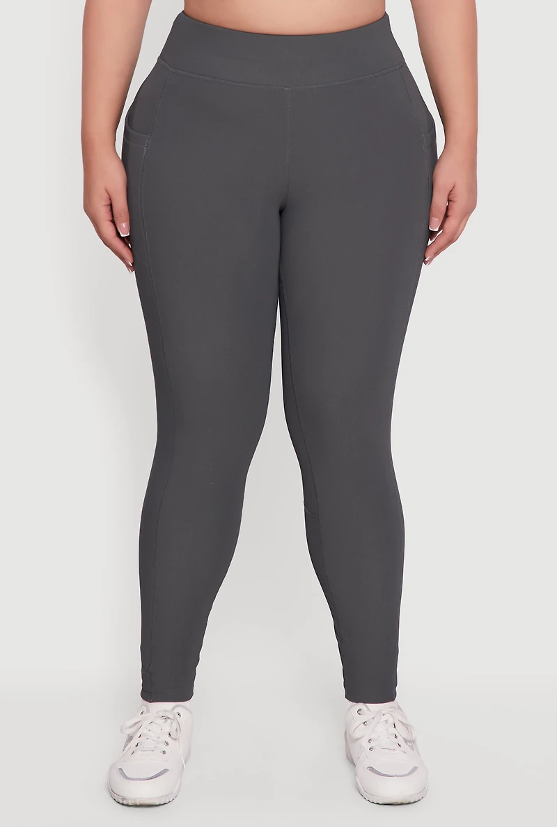 Plus Rib Knit Leggings with Cell Phone Pocket