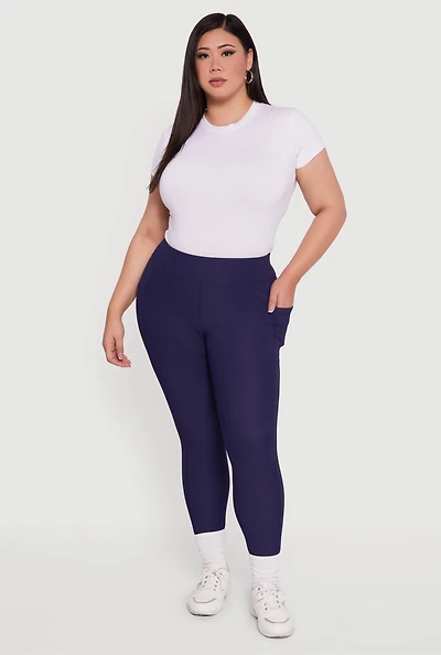 Plus Rib Knit Leggings with Cell Phone Pocket