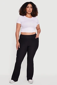 Plus High Waisted Ribbed Knit Flare Leg Active Pants