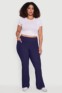 Plus High Waisted Ribbed Knit Flare Leg Active Pants