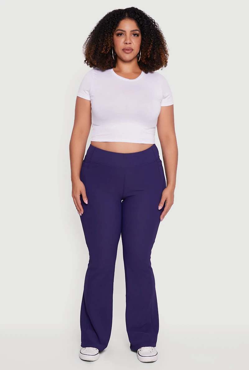 Plus High Waisted Ribbed Knit Flare Leg Active Pants