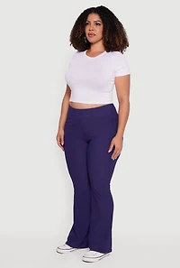 Plus High Waisted Ribbed Knit Flare Leg Active Pants