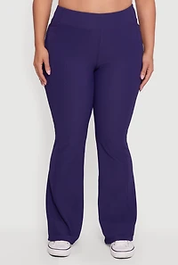 Plus High Waisted Ribbed Knit Flare Leg Active Pants