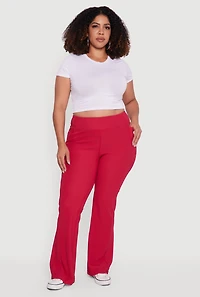 Plus High Waisted Ribbed Knit Flare Leg Active Pants