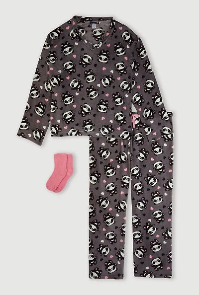 Plus Panda Pajama Top and Pants with Socks Gift Set