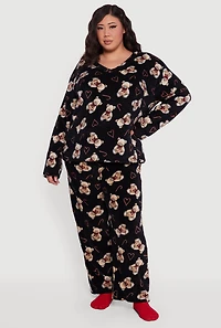 Plus Teddy Bear Holiday Print Plush Pajama Gift Set