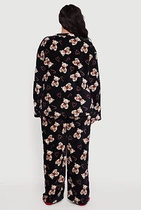 Plus Teddy Bear Holiday Print Plush Pajama Gift Set