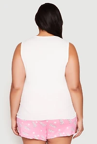 Womens Plus Babe Graphic Pajama Tank Top and Shorts, Multi,