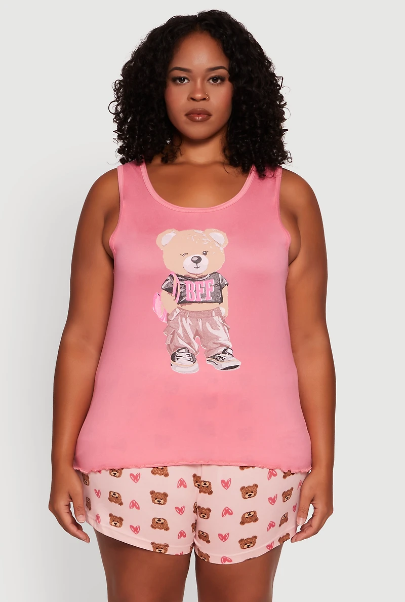 Plus Teddy Bear BFF Graphic Pajama Top and Shorts