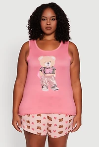 Plus Teddy Bear BFF Graphic Pajama Top and Shorts