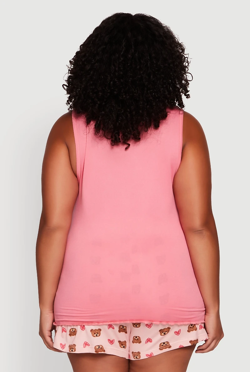 Plus Teddy Bear BFF Graphic Pajama Top and Shorts