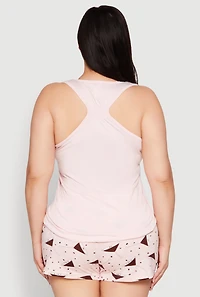 Womens Plus Size Espresso Martini Pajama Tank Top and Shorts, Pink, Size 1X