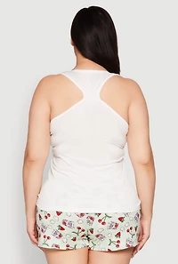Womens Plus Size Spicy Margs Racerback Pajama Tank Top and Shorts, White, Size 3X