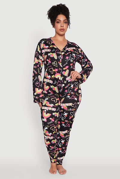 Womens Plus Size Be Loved Graphic Pajama Onesie, Multi, Size 3X