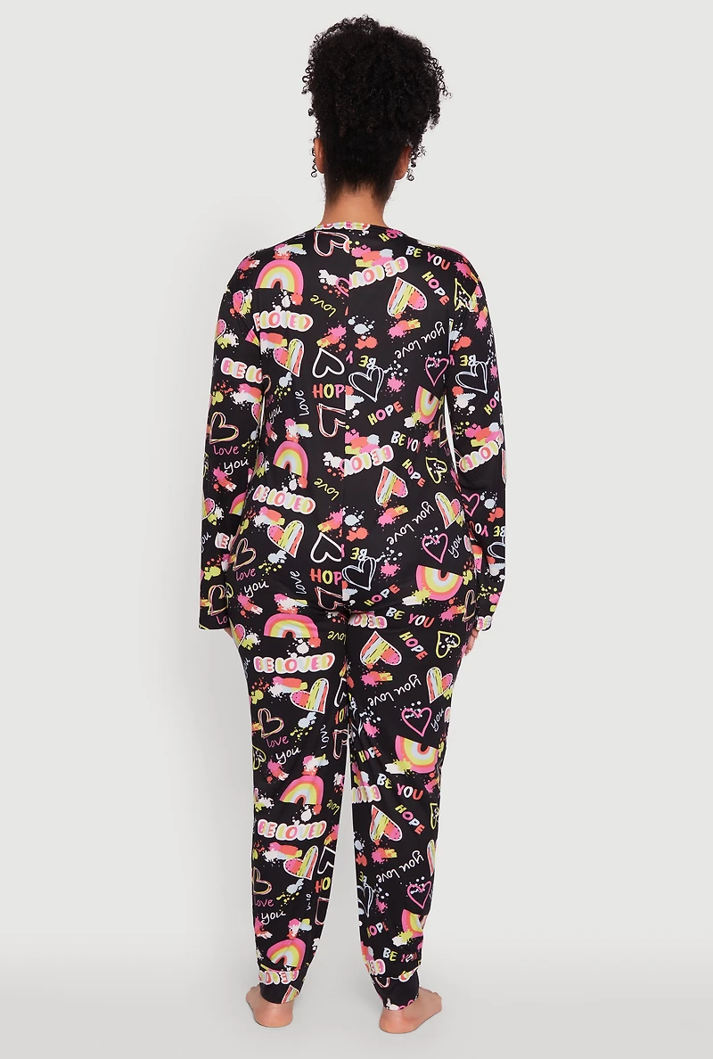 Womens Plus Size Be Loved Graphic Pajama Onesie, Multi, Size 3X