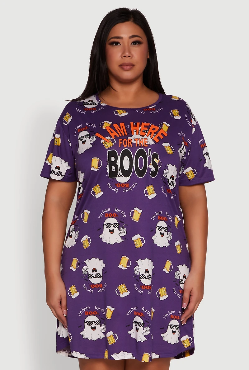 Womens Plus I Am Here For The Boos Graphic Sleepshirt, Purple,
