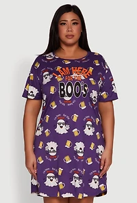 Womens Plus I Am Here For The Boos Graphic Sleepshirt, Purple,