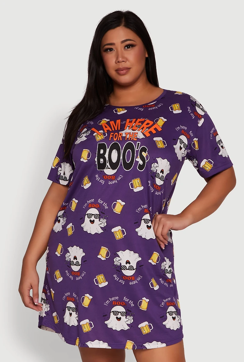 Womens Plus I Am Here For The Boos Graphic Sleepshirt, Purple,