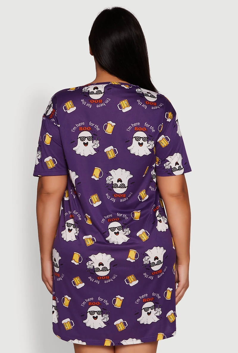 Womens Plus Size I Am Here For The Boos Graphic Sleepshirt, Purple, Size 3X