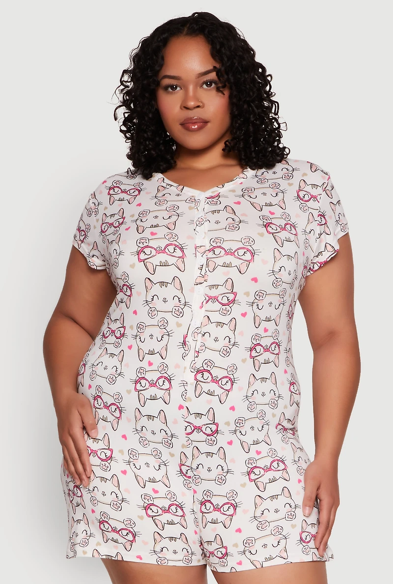 Plus Meow Pajama Romper