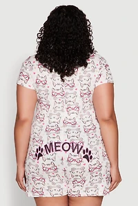 Womens Plus Meow Pajama Romper, Multi,