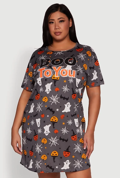 Womens Plus Size Halloween Boo To You Graphic Sleepshirt, Grey, Size 3X