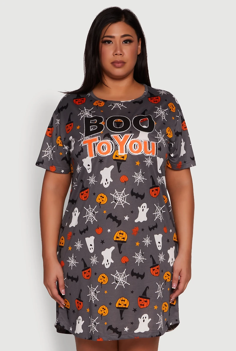 Womens Plus Size Halloween Boo To You Graphic Sleepshirt, Grey, Size 3X