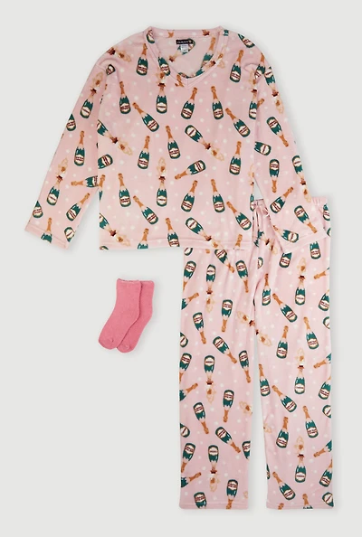 Plus Size Plush Champagne Polka Dot Pajama Gift Set, Pink, Size 1X