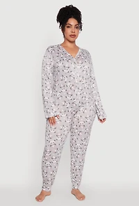 Womens Plus Size Panda Graphic Print Pajama Onesie, Grey, Size 3X