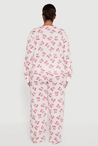 Plus Cherry Bow Print Waffle Knit Thermal Pajama Gift Set