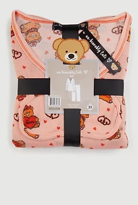 Plus Teddy Bear Waffle Knit Thermal Pajama Gift Set