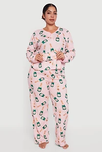 Plus Champagne Print Pajama Gift Set with Eye Mask