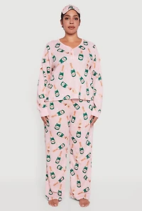 Plus Champagne Print Pajama Gift Set with Eye Mask