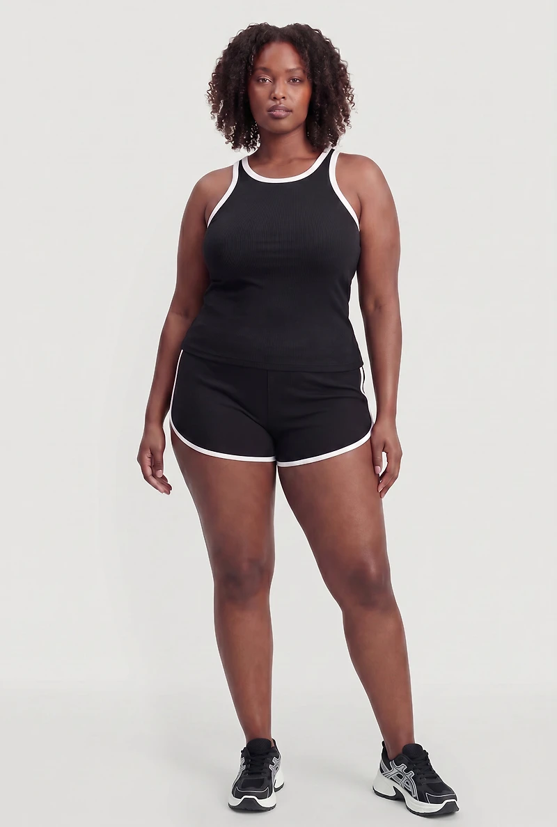 Plus Rib Knit Racerback Tank Top and Shorts