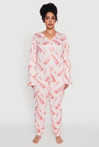 Womens Plus Size Champagne Graphic Print Pajama Onesie, Pink, Size 3X