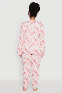 Womens Plus Size Champagne Graphic Print Pajama Onesie, Pink, Size 3X