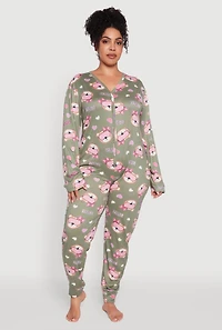 Womens Plus Dream Bear Graphic Print Pajama Onesie,